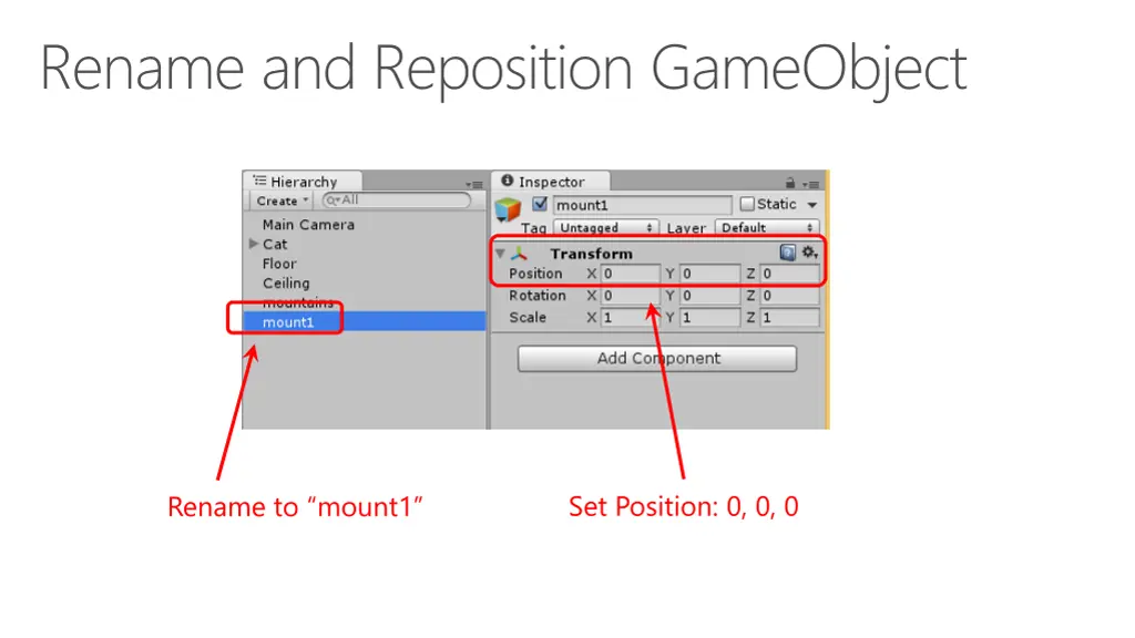 rename and reposition gameobject