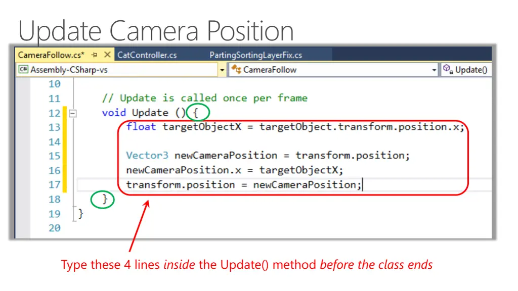 update camera position