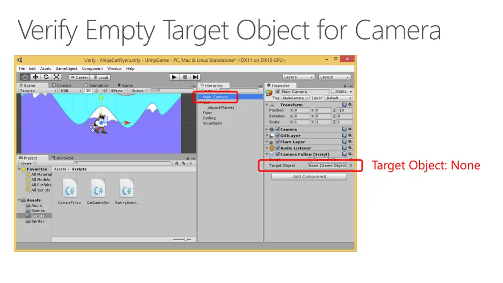 verify empty target object for camera