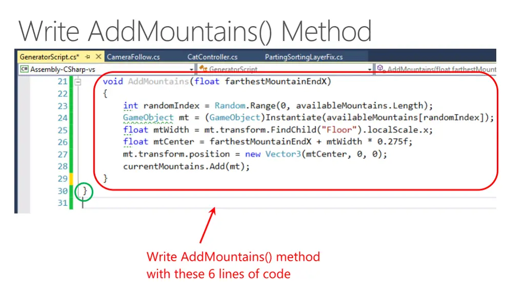 write addmountains method