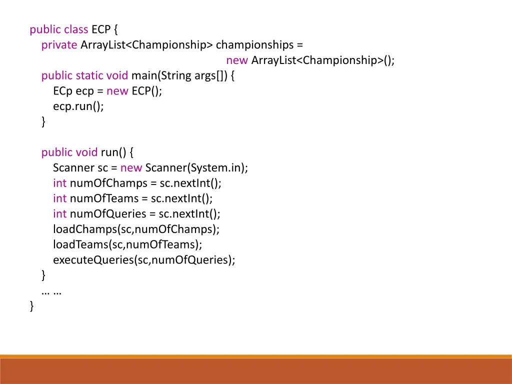 public class ecp private arraylist championship