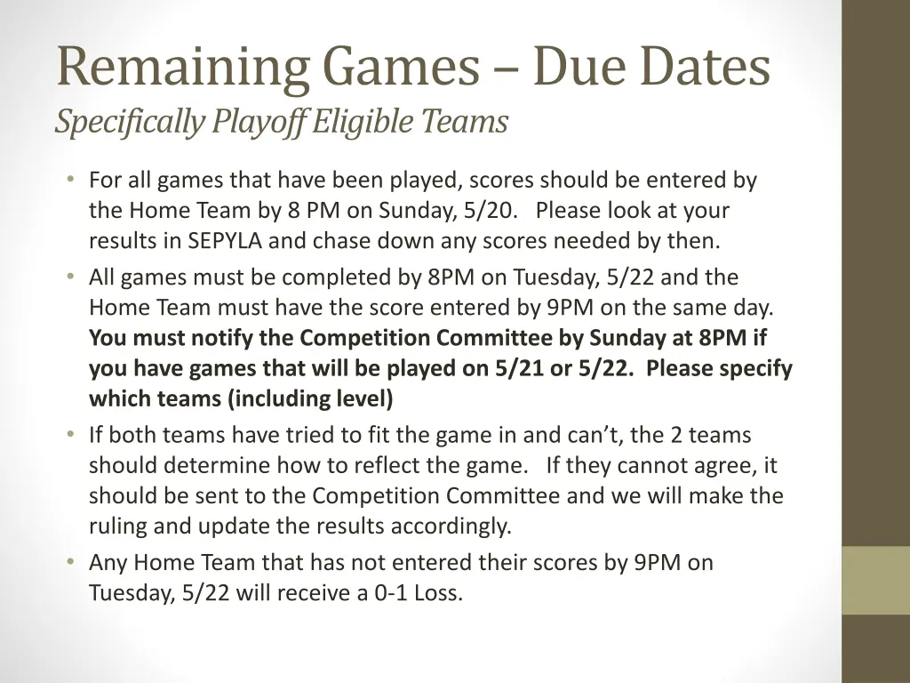 remaining games due dates specifically playoff