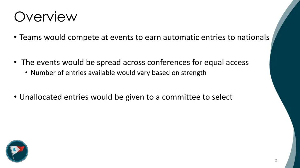 overview teams would compete at events to earn