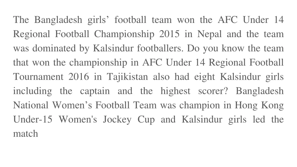 the bangladesh girls football team