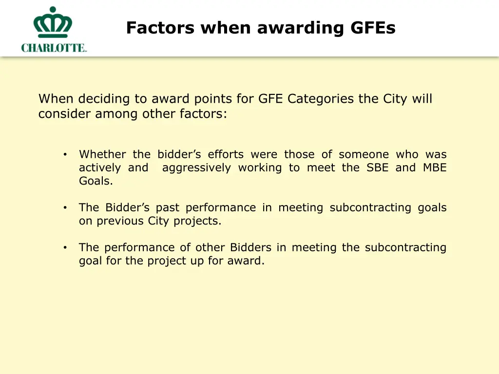 factors when awarding gfes