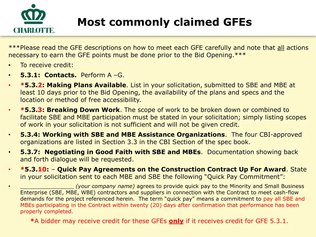 most commonly claimed gfes