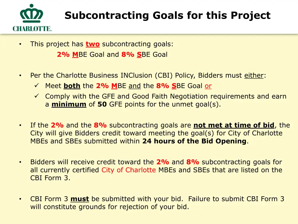 subcontracting goals for this project