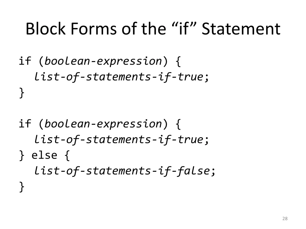 block forms of the if statement