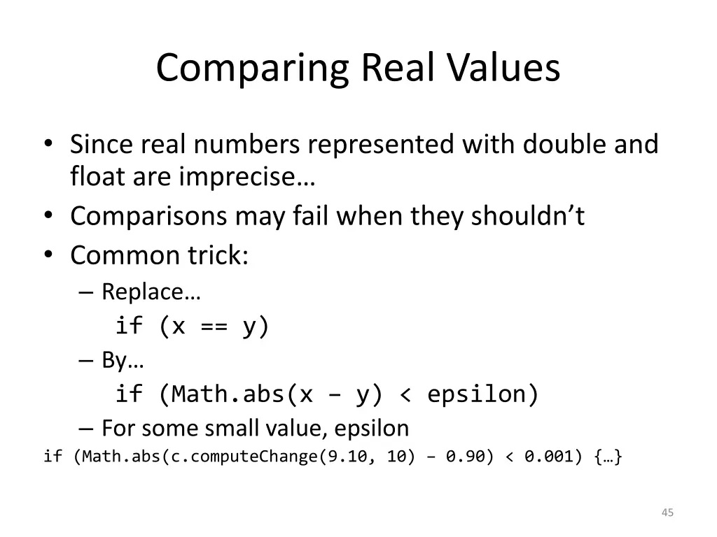 comparing real values