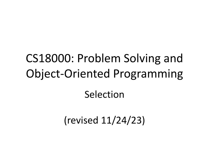 cs18000 problem solving and object oriented