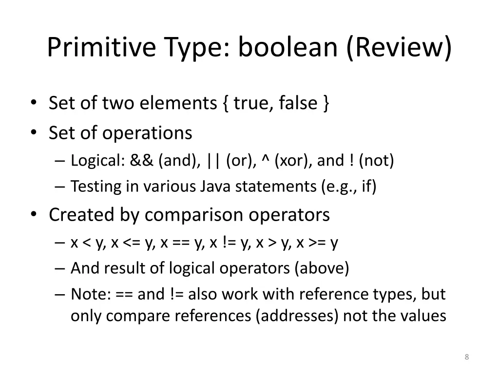 primitive type boolean review