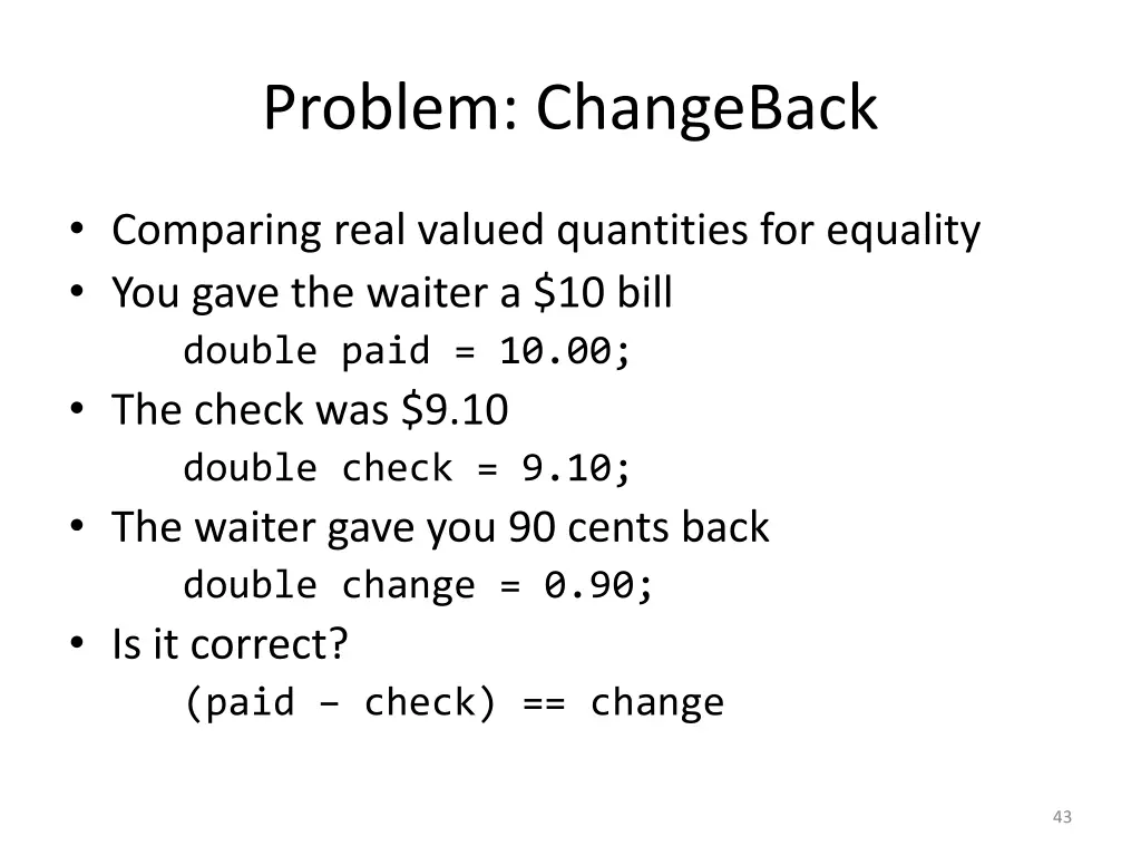 problem changeback