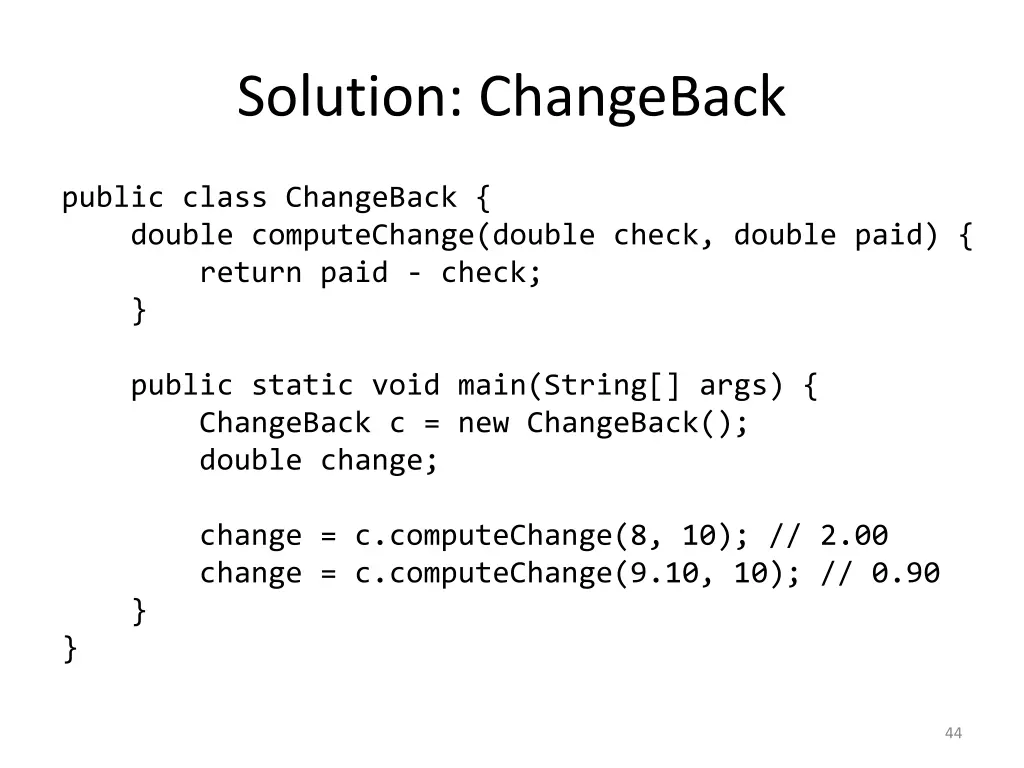 solution changeback