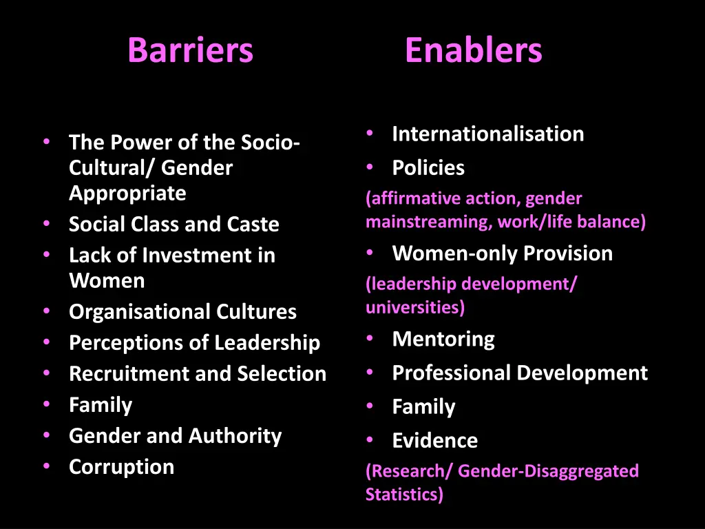 barriers enablers