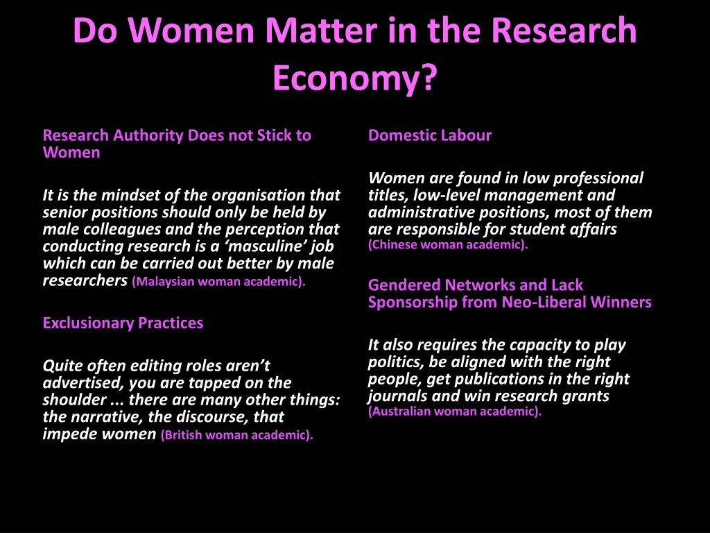 do women matter in the research economy