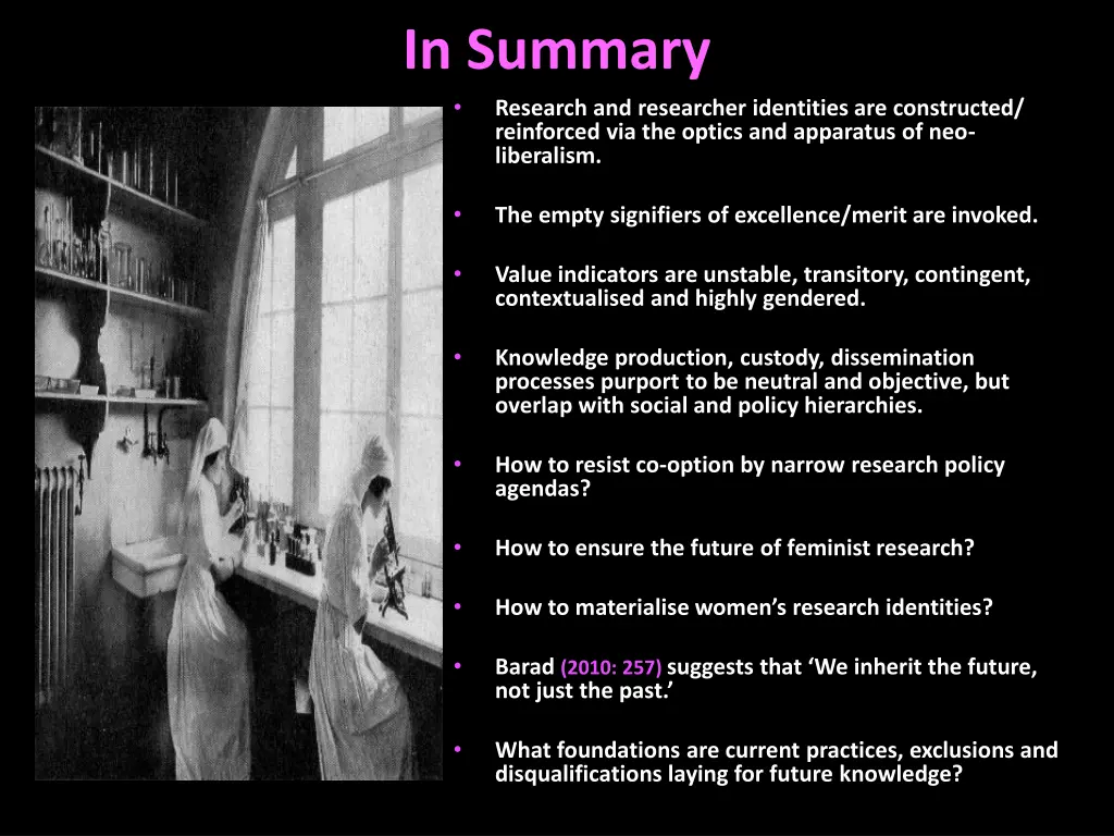 in summary research and researcher identities