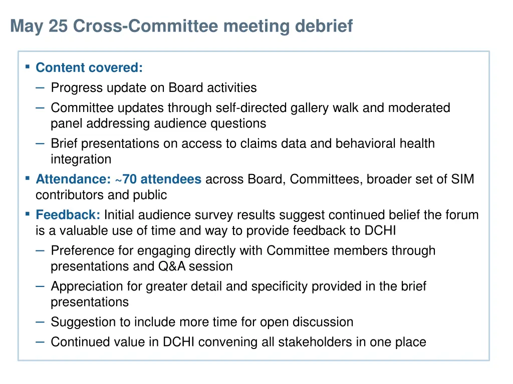 may 25 cross committee meeting debrief