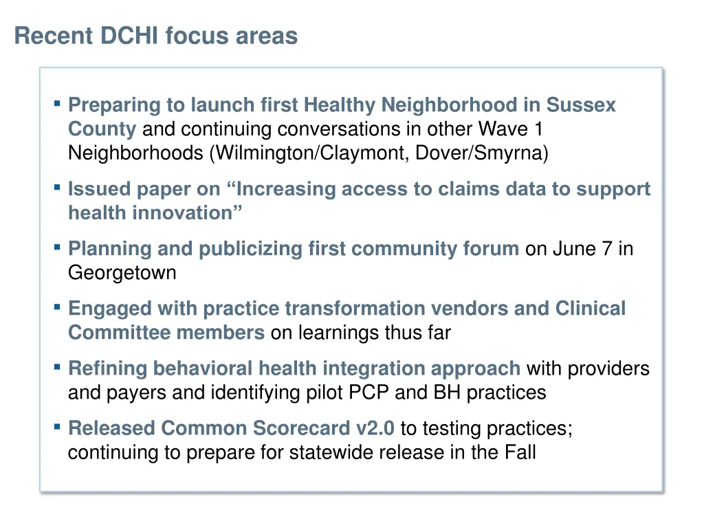 recent dchi focus areas