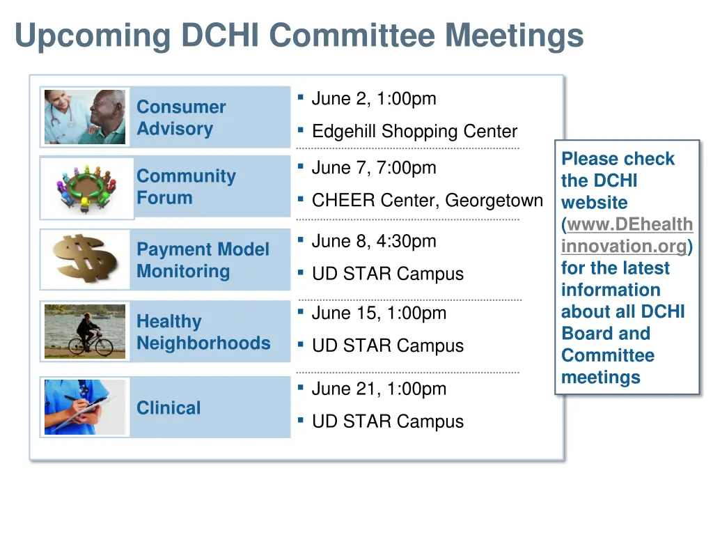 upcoming dchi committee meetings