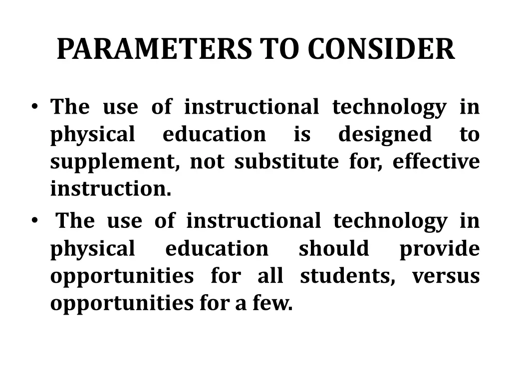 parameters to consider