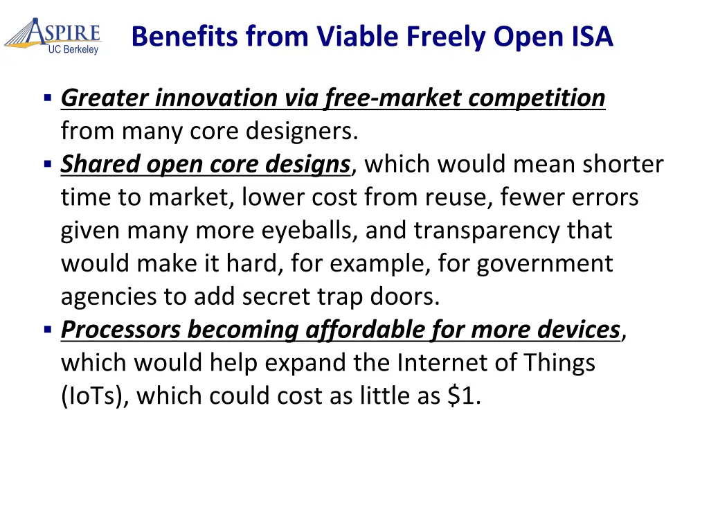 benefits from viable freely open isa