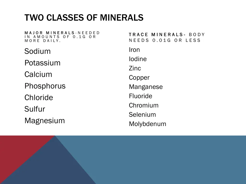 two classes of minerals