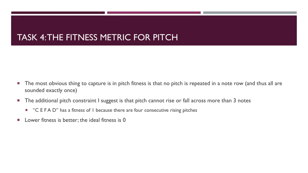 task 4 the fitness metric for pitch