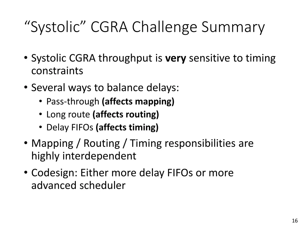 systolic cgra challenge summary