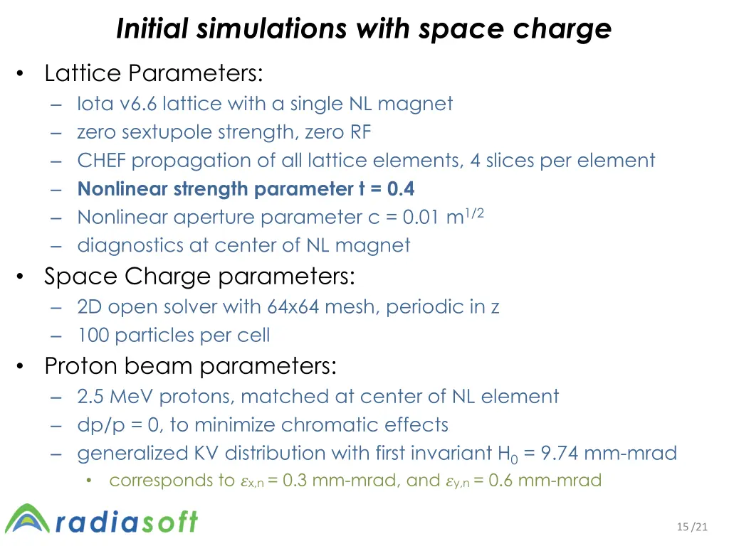 initial simulations with space charge