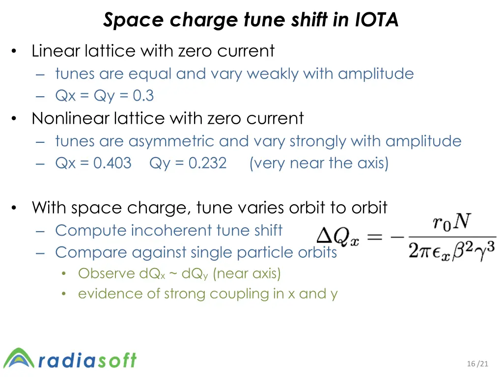 space charge tune shift in iota