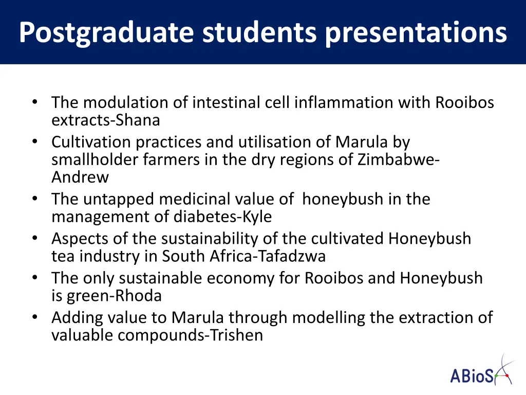 postgraduate students presentations