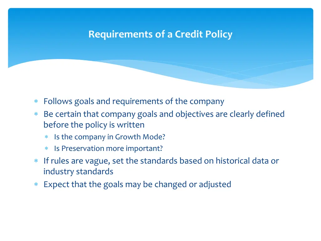 requirements of a credit policy