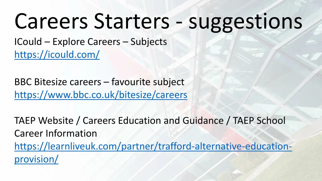 careers starters suggestions icould explore