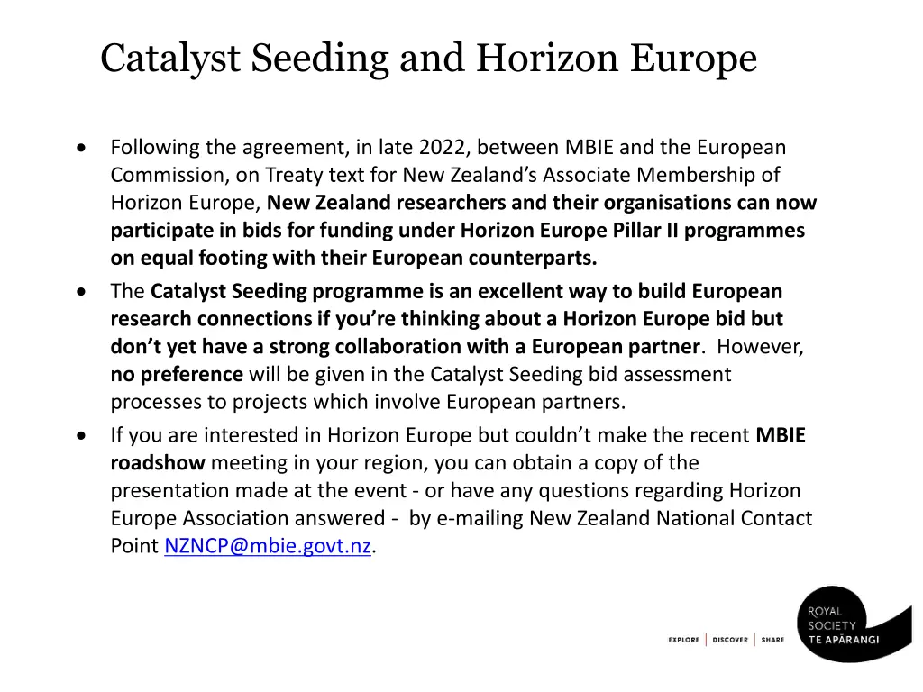 catalyst seeding and horizon europe