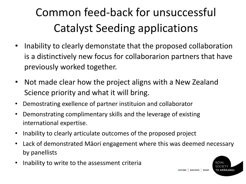 common feed back for unsuccessful catalyst