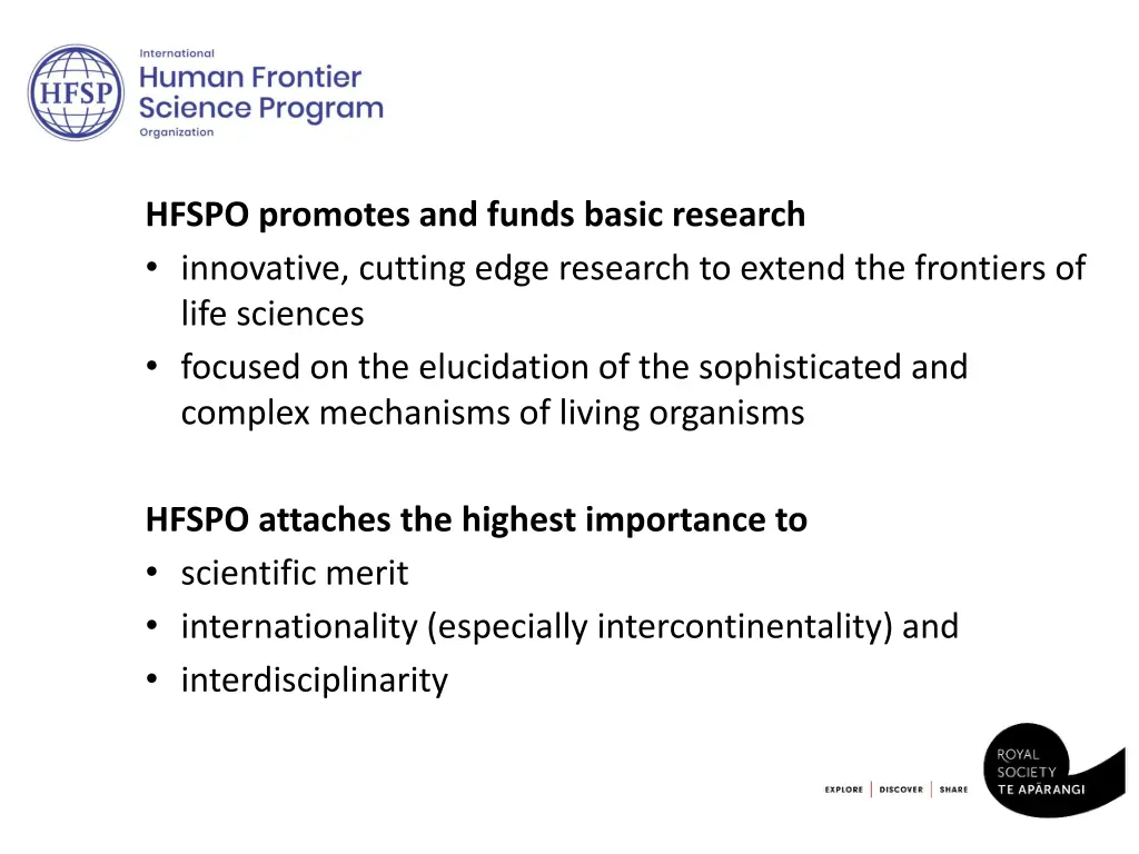 hfspo promotes and funds basic research