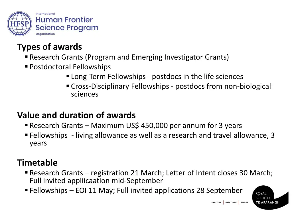 types of awards research grants program