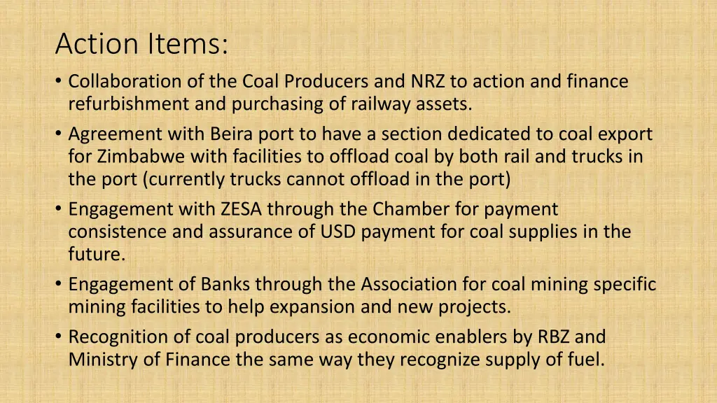 action items collaboration of the coal producers