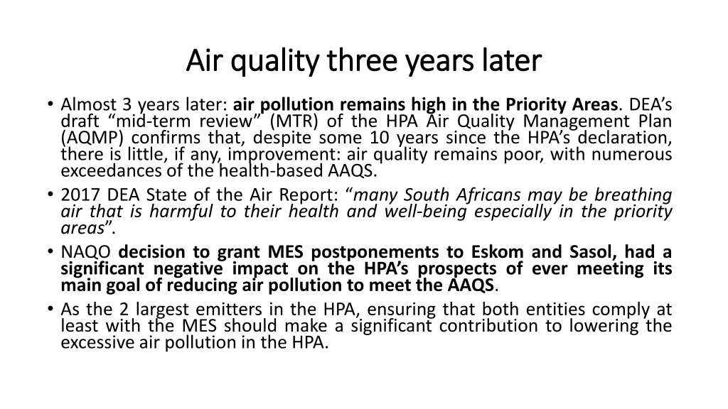 air quality three years later air quality three