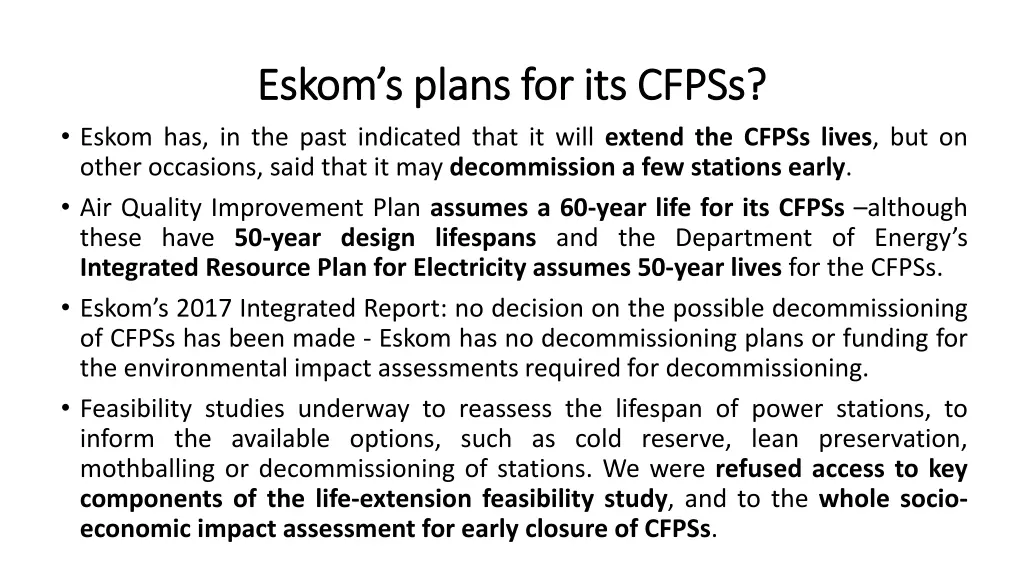 eskom s plans for its cfpss eskom s plans