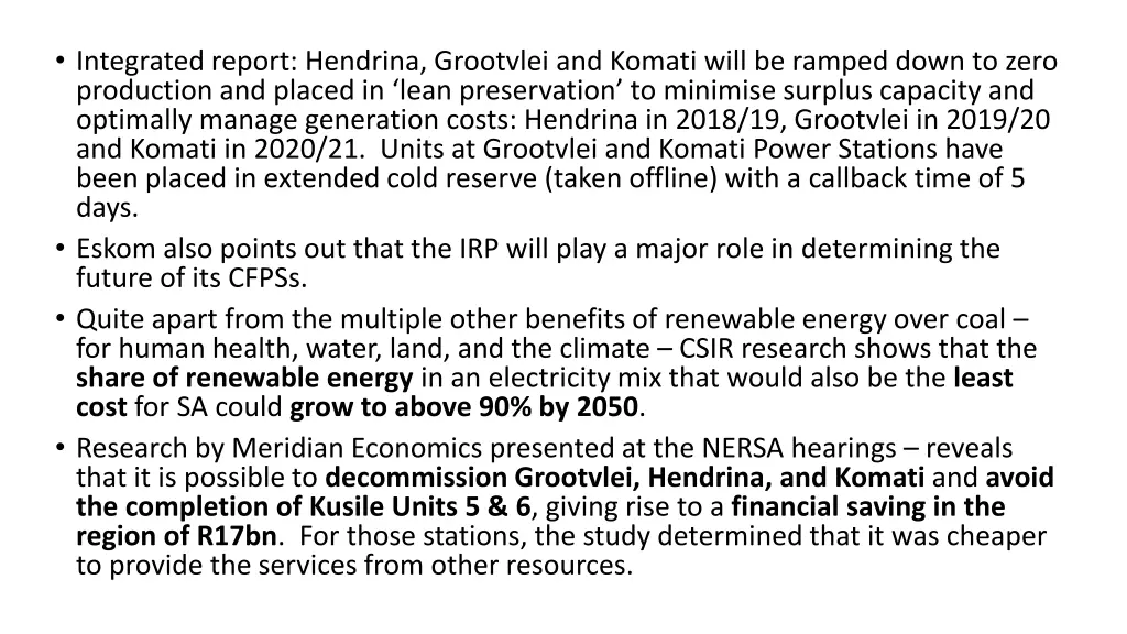 integrated report hendrina grootvlei and komati