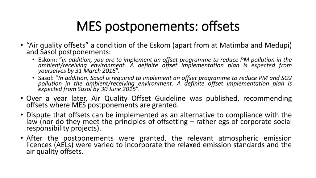 mes postponements offsets mes postponements