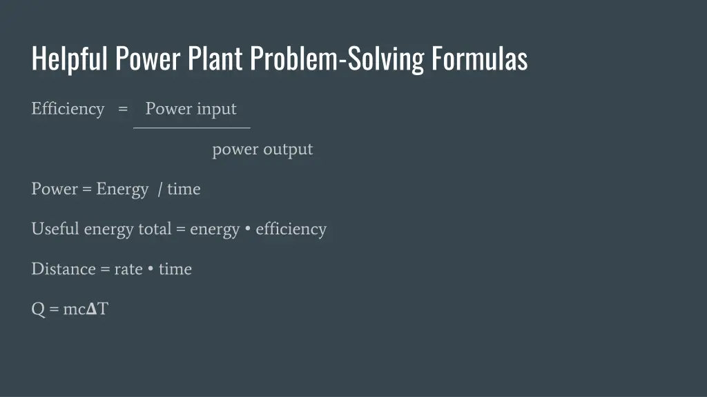 helpful power plant problem solving formulas