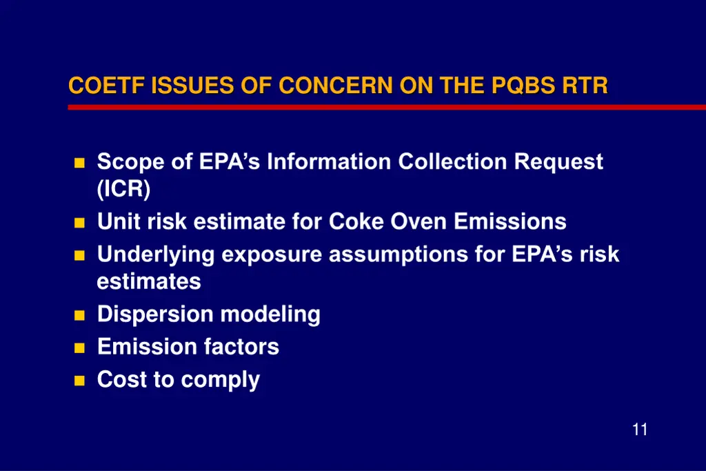 coetf issues of concern on the pqbs rtr