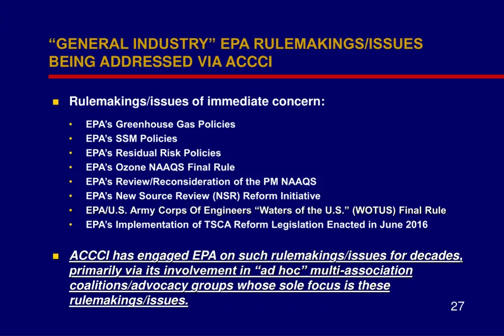 general industry epa rulemakings issues being