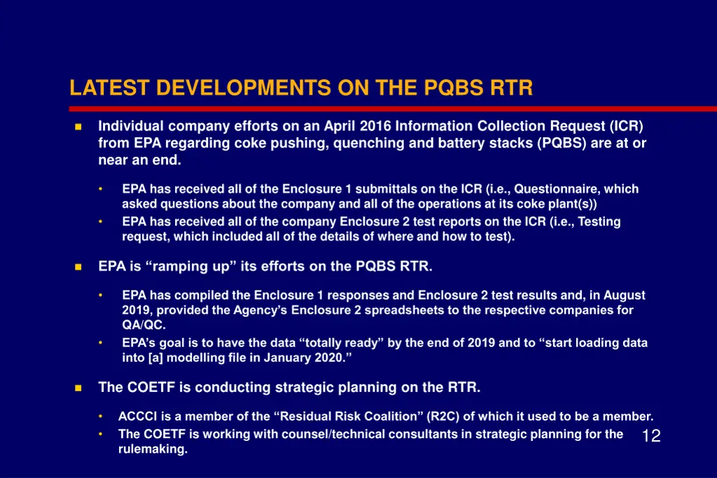 latest developments on the pqbs rtr