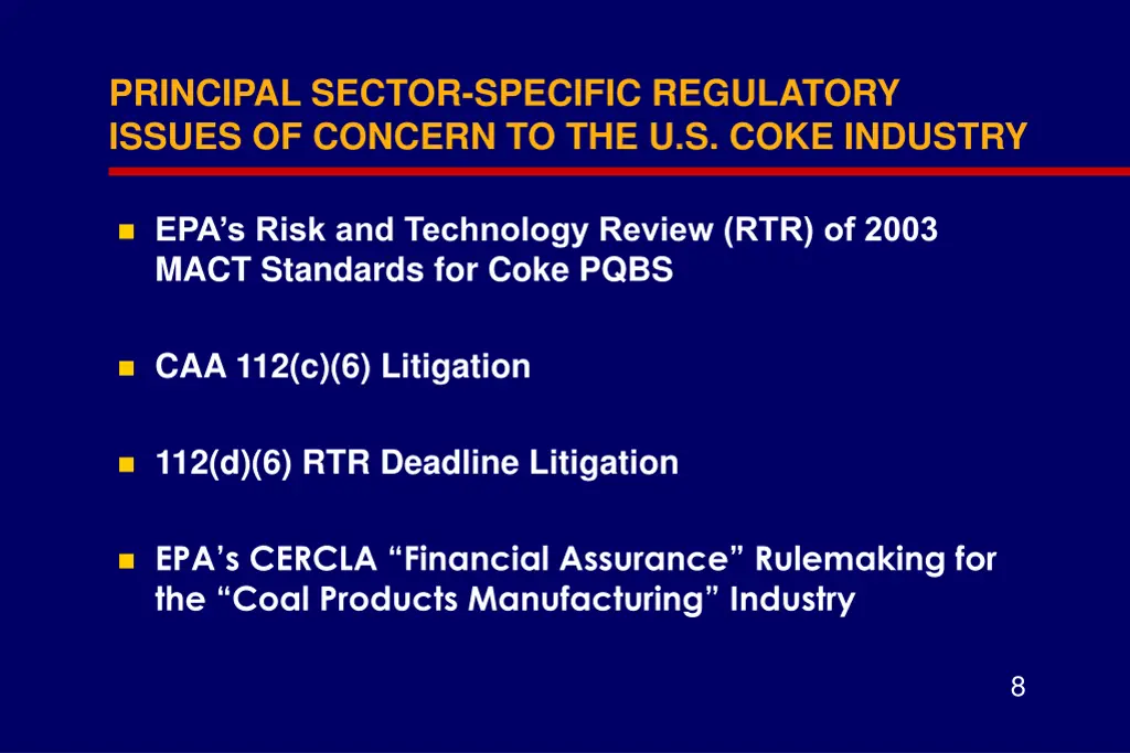 principal sector specific regulatory issues