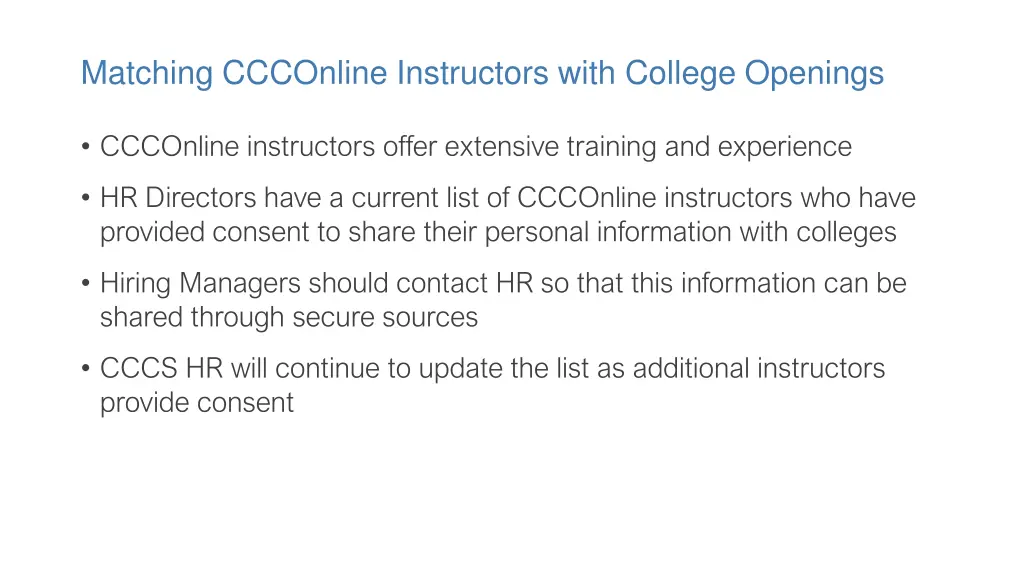 matching ccconline instructors with college