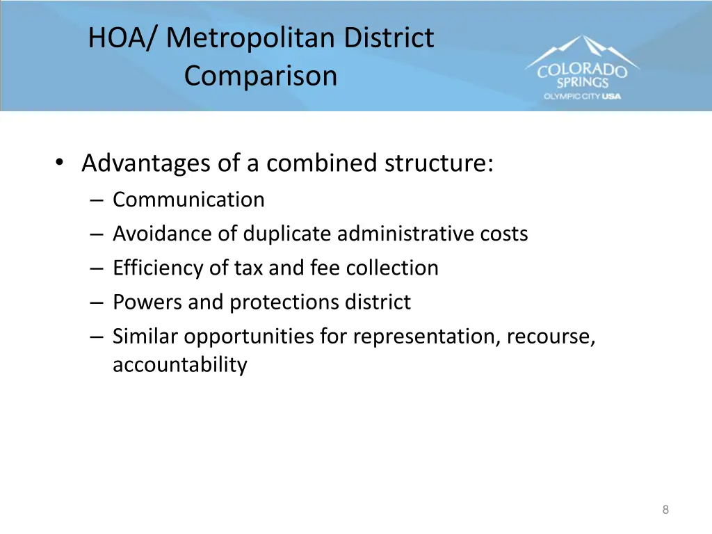 hoa metropolitan district comparison