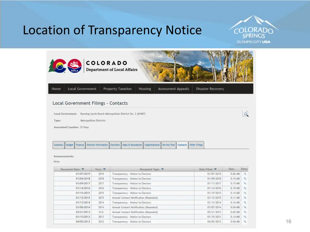 location of transparency notice